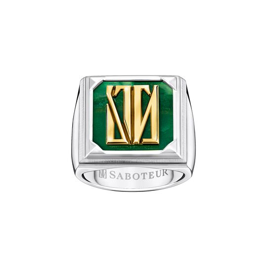 Signet Ring Monogram Square 925 Silver 18 K Yellow Gold Malachite from the  collection in the SABOTEUR online store
