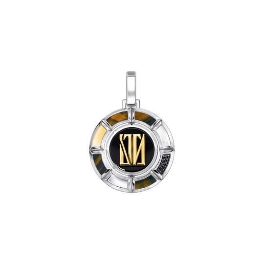 Pendant Monogram Turnable 31 MM 925 Silver Blackened 18 K Yellow Gold Black Diamonds Onyx Tiger Eye Blue from the  collection in the SABOTEUR online store