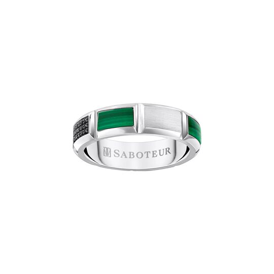 Ring Monogram 6 MM 925 Silver Blackened 18 K Yellow Gold Black Diamonds Malachite from the  collection in the SABOTEUR online store
