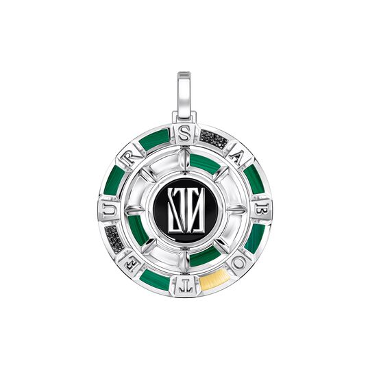 Pendant Monogram Turnable 40 MM 925 Silver Blackened 18 K Yellow Gold Black Diamonds Onyx Malachite from the  collection in the SABOTEUR online store