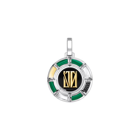 Pendant Monogram Turnable 31 MM 925 Silver Blackened 18 K Yellow Gold Black Diamonds Onyx Malachite from the  collection in the SABOTEUR online store