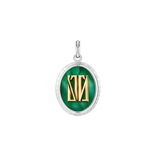 Pendant Monogram Turnable 31 MM 925 Silver 18 K Yellow Gold Malachite from the  collection in the SABOTEUR online store