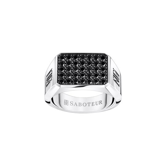 Signet Ring Rectangular 925 Silver Blackened Black Diamonds from the  collection in the SABOTEUR online store
