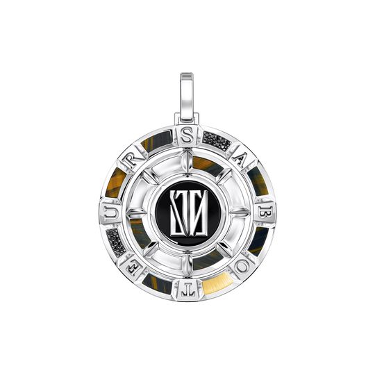 Pendant Monogram Turnable 40 MM 925 Silver Blackened 18 K Yellow Gold Black Diamonds Onyx Tiger Eye Blue from the  collection in the SABOTEUR online store